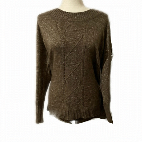 Reitmans Sweaters - Reitmans Women’s Size 1X Chunky Knit Tawny Gold Metallic Woven Crewneck Sweater